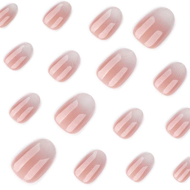 Foccna Extra Short Press on Nails Pink Almond Fake Nails Gradient Bling, Artificial Nails for Women 24pcs - Image 3
